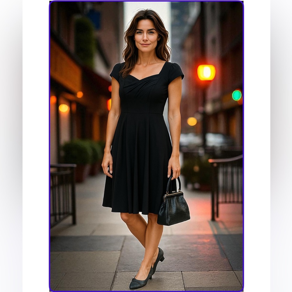Vienna Summer black quality material dress with lace hem.